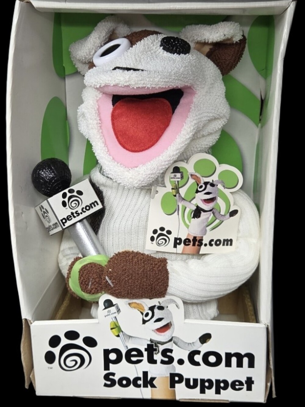NIB-Vintage pets.com Sock Puppet Dog Doll Plush Microphone Toy Released In 1999